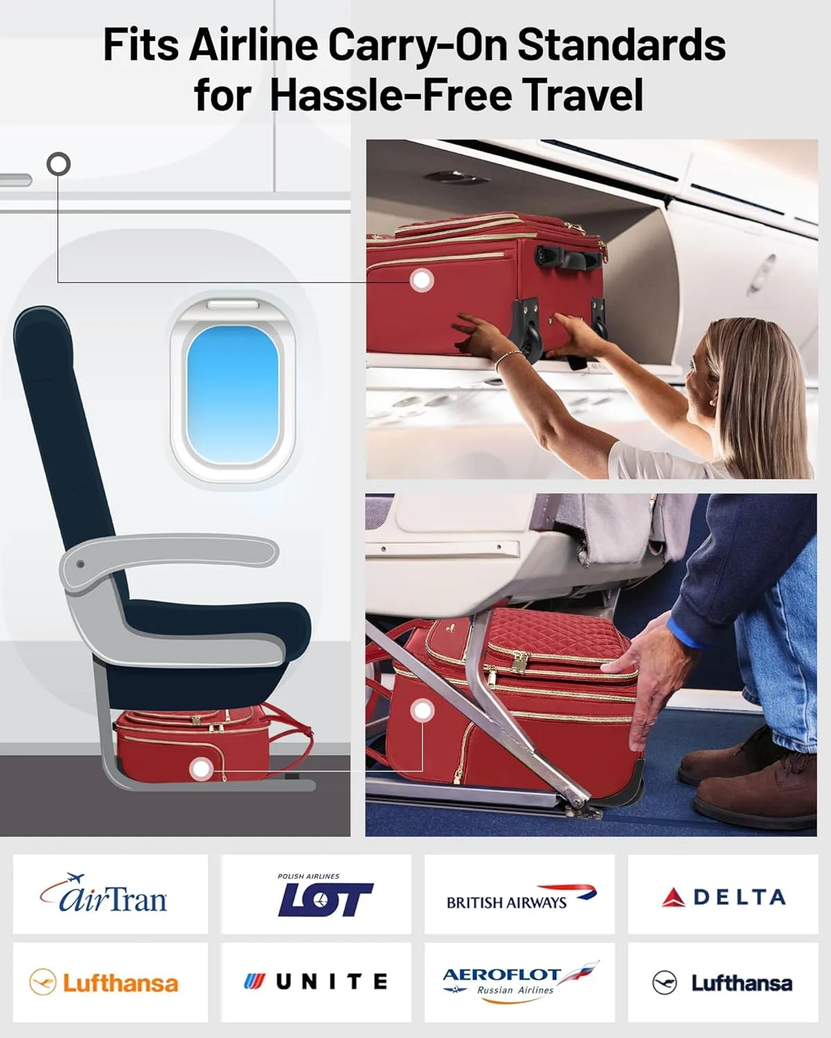 Under Seat Luggage with Wheels for Women Men, Airline Approved Underseat Carry on Luggage for Airplanes, Small Personal Item Travel Bag for Short Trip