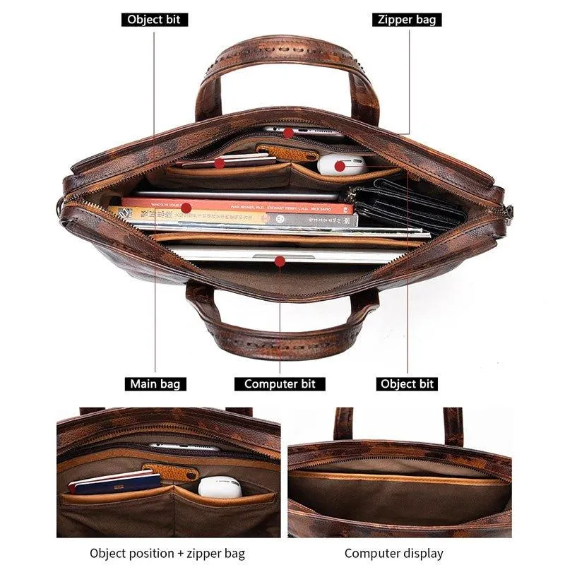 Woosir Vintage Luxury Leather Briefcase for Men