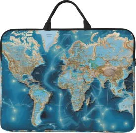 World Map Laptop Case Sleeve 14 inch Shockproof Protective Notebook Case Travel Laptop Bag with Handle Waterproof Computer Cover Briefcase Handbags for Men Women